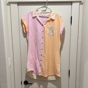 Umgee Pink and Orange Striped Button Down Dress